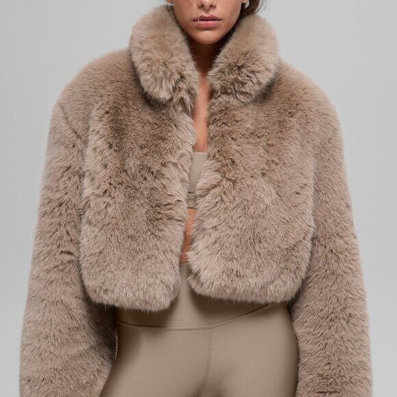 Alo Yoga Opulent Faux Fur Cropped Jacket  Oat - Picture 6 of 6